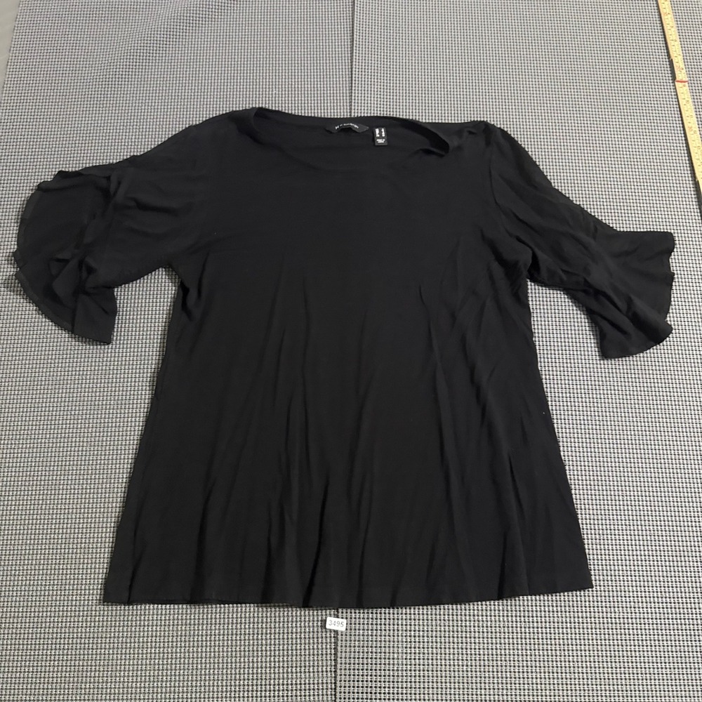 H by Halston Women Black Ruffle Sleeve Scoop Neck Knit Top Size S